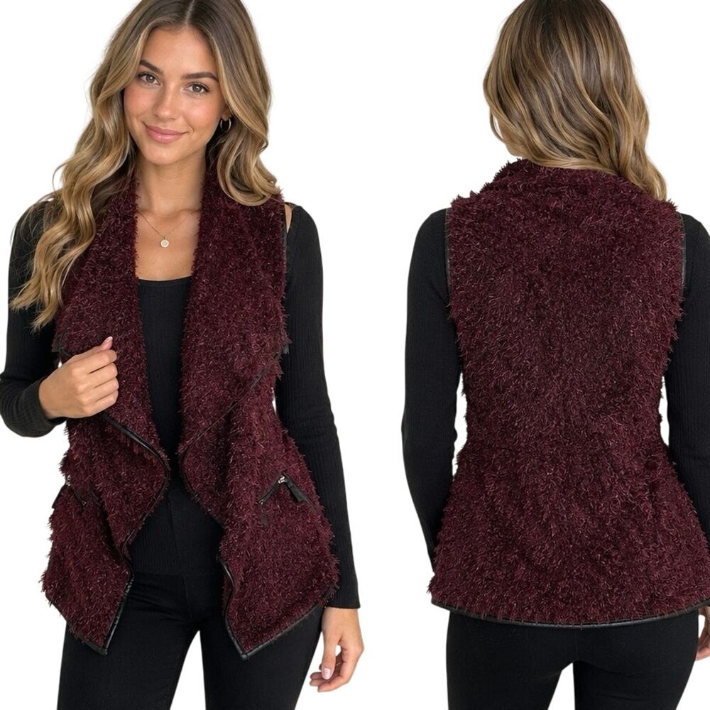 Altar'd State wool blend plush soft faux fur leather trim open front winter vest